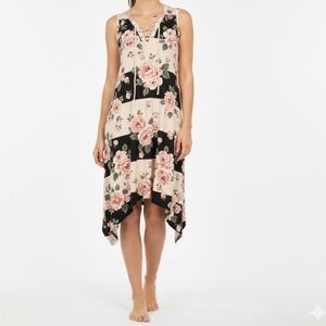 Nina Leonard Asymmetrical Floral sleeveless dress.